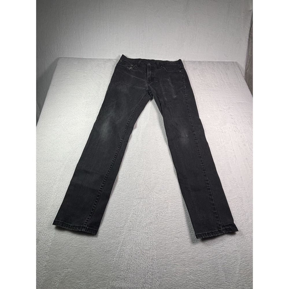 Levis 511 Mens Black Denim Jeans 32x32 Slim Fit Distressed Black Wash Denim